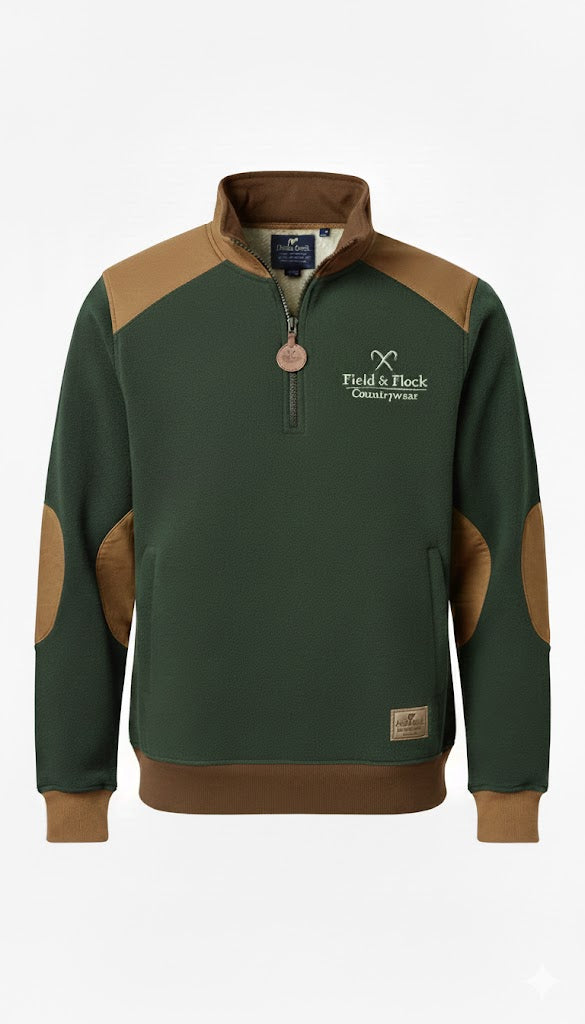 Green and Suede Quarter zip